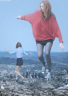 collage giga city mega destruction barefoot skirt buildings shoes multiple_sizes amy red_hair legs shorts walking skyscraper foot_print giantesses sneakers los_angeles doctor who karen_gillan taylor_swift pond ps3_has_no_games