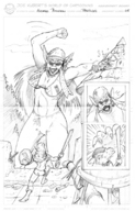 drawing giantess monochrome long_hair destruction angry cat_ears castle fighting bikini_top pointed_ears sweatpants vorest