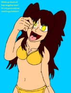 drawing giantess color swimsuit handheld yellow_eyes shrunken_men shrunken_man imminent_vore persona_4 mouth_open yuu_namikami rise_kujikawa