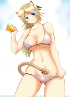 drawing giantess tail blonde color swimsuit blue_eyes shrunken_men shrunken_man cat_girl boats bikuta tail_held