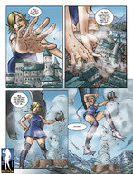 mega blonde comic color handheld green_eyes castle elf dress nylons grabbing giantessfan reaching_hand pointed_ears