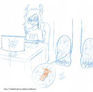 drawing horns barefoot shrunken_men unaware shrunken_man desk dirty_soles computer zoom homestuck twisted_persona tavros_nitram vriska_serket