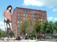 giantess collage small_man high_heels buildings brunette looking_down streets sky running_away pacmanri looking_at_tiny