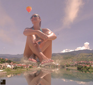 giantess collage feet city swimsuit sandals sunglasses hot_air_balloon
