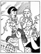 drawing vore monochrome dress shrunken_men jewelry molotav cups queensville tea_time chatting