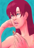 drawing vore color blue_eyes blood red_hair gore hard_vore shrunken_men shrunken_man chewing spokle