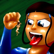drawing giantess vore color blue_eyes handheld saliva shrunken_woman open_mouth avatar ilackausername imminent_vore avatar_the_last_airbender