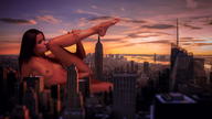 breasts collage nude city mega barefoot brunette skyscraper sky sunset looking_at_viewer eci999