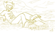 drawing giga horns city monochrome giant barefoot buildings glasses mountains dirty_soles homestuck twisted_persona sollux_captor