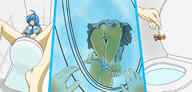 drawing panties upskirt comic blue_hair shrunken_men uniform toilet shrunken_man cruel point_of_view
