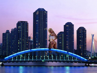 giantess collage city blonde butt bridge skyscraper sky waterfront