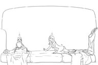 breasts drawing nude monochrome couple shrunken_woman sofa