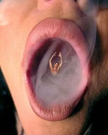 collage small_man lips smoking close_up inside_mouth smoke digital_render