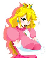 vore small_man blonde princess_peach green_eyes huge_breasts gloves crown winking kiseki-no-hoshi pushing_with_finger