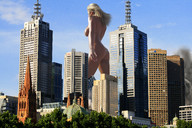 breasts giantess collage city mega blonde swimsuit buildings low_angle wonderslug walking skyscraper sky point_of_view charity_hodges