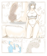 drawing giantess crush comic color barefoot brunette story death unaware shrunken_people standing japanese_text dialogue bikuta post_crush
