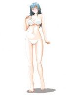 drawing giantess color long_hair swimsuit blue_hair shrunken_men shrunken_man standing bikuta