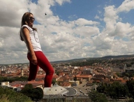 giantess collage clothed buildings helicopter brunette clouds sky