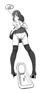 drawing panties monochrome long_hair high_heels shrunken_men toilet shrunken_man waving_arms no_background