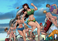 breasts drawing giantess panties mega blonde color swimsuit helicopter brunette topless red_hair pigtails shorts giantesses women dark_skin party tattoo ships giantessfan aircraft sports_bra university