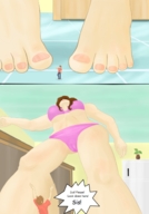 drawing long_hair barefoot brunette underwear camel_toe shrunken_men unaware shrunken_man looking_up point_of_view dialogue ayami6 my_sister_the_giantess