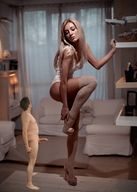 giantess collage small_man blonde penis high_heels leggings indoors sangroid looking_at_tiny