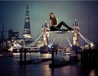 giantess collage city mega water brunette london river boats night lights looking_at_viewer draw_bridge