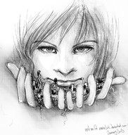 drawing giantess monochrome handheld shrunken_woman ermin2012