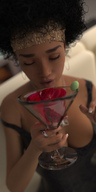 mouth cleavage shrunken_men hand drink swimming rings imminent_vore mike973 digital_render new_years_eve