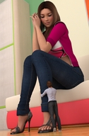 gentle feet high_heels brunette shrunken_men sitting shrunken_man pedicure floor mike973 looking_at_tiny digital_render