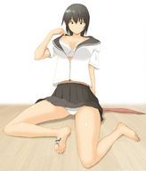 drawing panties upskirt black_hair bra short_hair shrunken_men sitting worship shrunken_man looking_down bikuta no_background