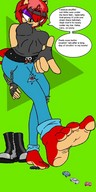drawing barefoot foot_crush looking_down vehicle_crush dialogue discarded_shoes ripped_jeans no_background carcrushlover