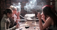 collage multiple_giantesses shrunken_men smoking shrunken_man giantesses cigarette smoking_giantess trapped_in_box
