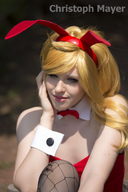 blonde blue_eyes smiling shrunken_men fishnets shrunken_man bunny_girl bunny_outfit on_body hosiery christoff_mayer