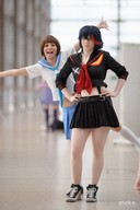 collage skirt shrunken_men legs shrunken_man sneakers floor looking_at_viewer kill_la_kill mako_mankanshoku ryuko_matoi hair_streak
