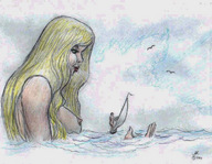 breasts gentle nude blonde ocean pencil_drawing nikko blowing looking_at_tiny