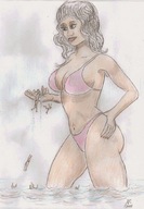 drawing giantess swimsuit handheld water nipping swimming nikko hanging_on no_background