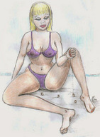 drawing giantess swimsuit beach barefoot nipping nikko no_background toying
