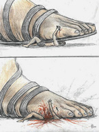 drawing small_man color toes blood gore sandals foot_crush nikko knife struggling
