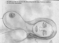 drawing giantess long_hair topless story nikko no_background balck_and_white