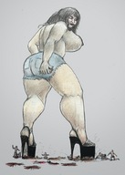 drawing crush color large_breasts high_heels blood topless gore bbw shorts cruel nikko no_background