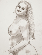 drawing giantess nude monochrome long_hair trapped nikko no_background