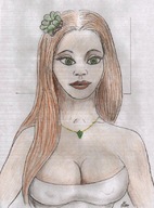 drawing long_hair cleavage nipping red_hair shrunken_men shrunken_man nikko necklace impaled