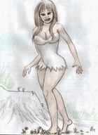 drawing giantess long_hair brunette worship nikko flowers at_feet on_knees