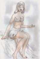 drawing giantess long_hair nipping climbing brunette sitting nikko