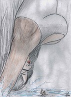 drawing giantess black_hair long_hair water unaware diving nikko impending_doom