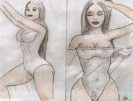 drawing giantess long_hair brunette underwater nikko see_through trapped_against_clothes
