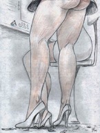 butt high_heels shoes shrunken_men sitting shrunken_man giantesses chair pencil_drawing nikko ankles