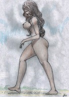 giantess crush nude long_hair nikko running_away no_background impending_doom