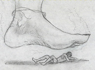 drawing giantess monochrome toes barefoot foot_crush sketch pencil_drawing nikko ankle_bracelet imminent_crush